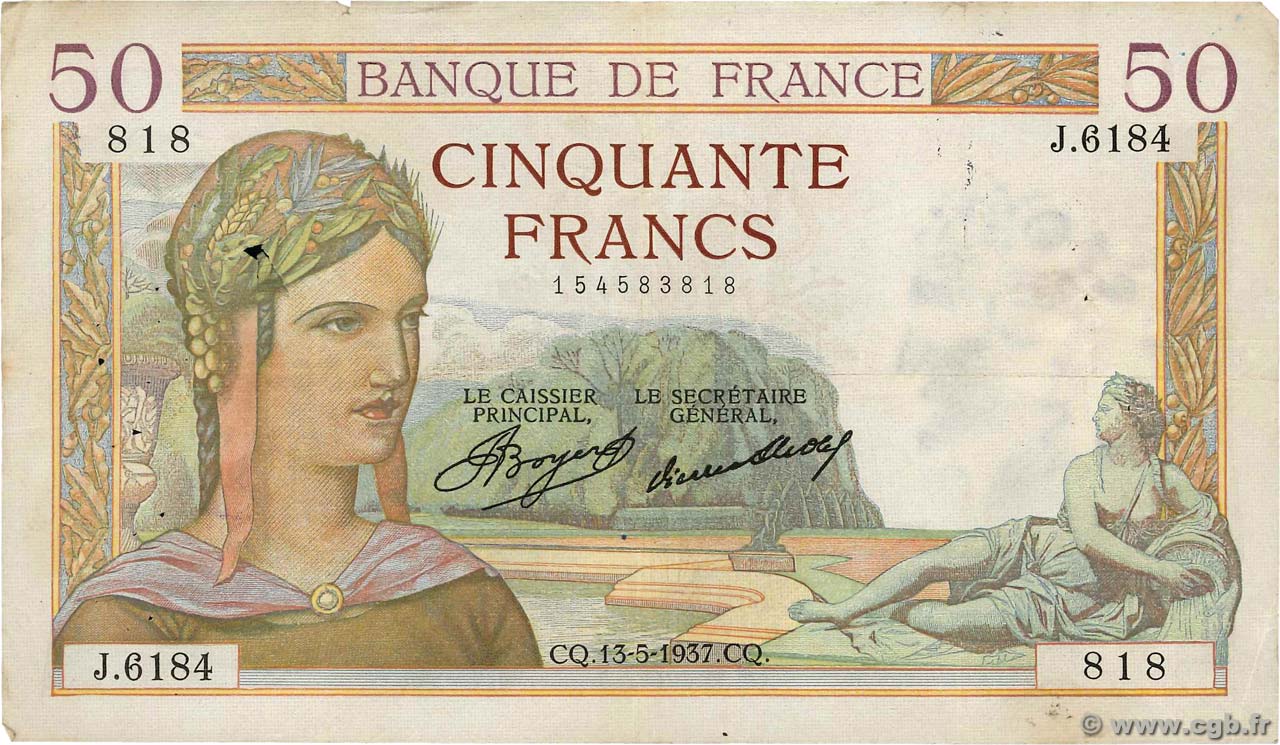 50 Francs CÉRÈS FRANCIA  1937 F.17.38 MB