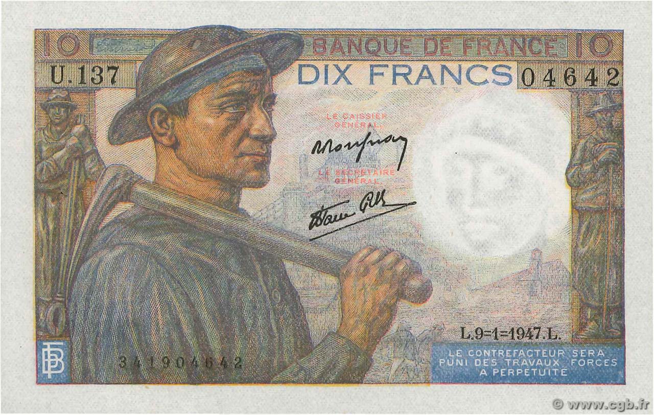 10 Francs MINEUR FRANKREICH  1947 F.08.17 fST