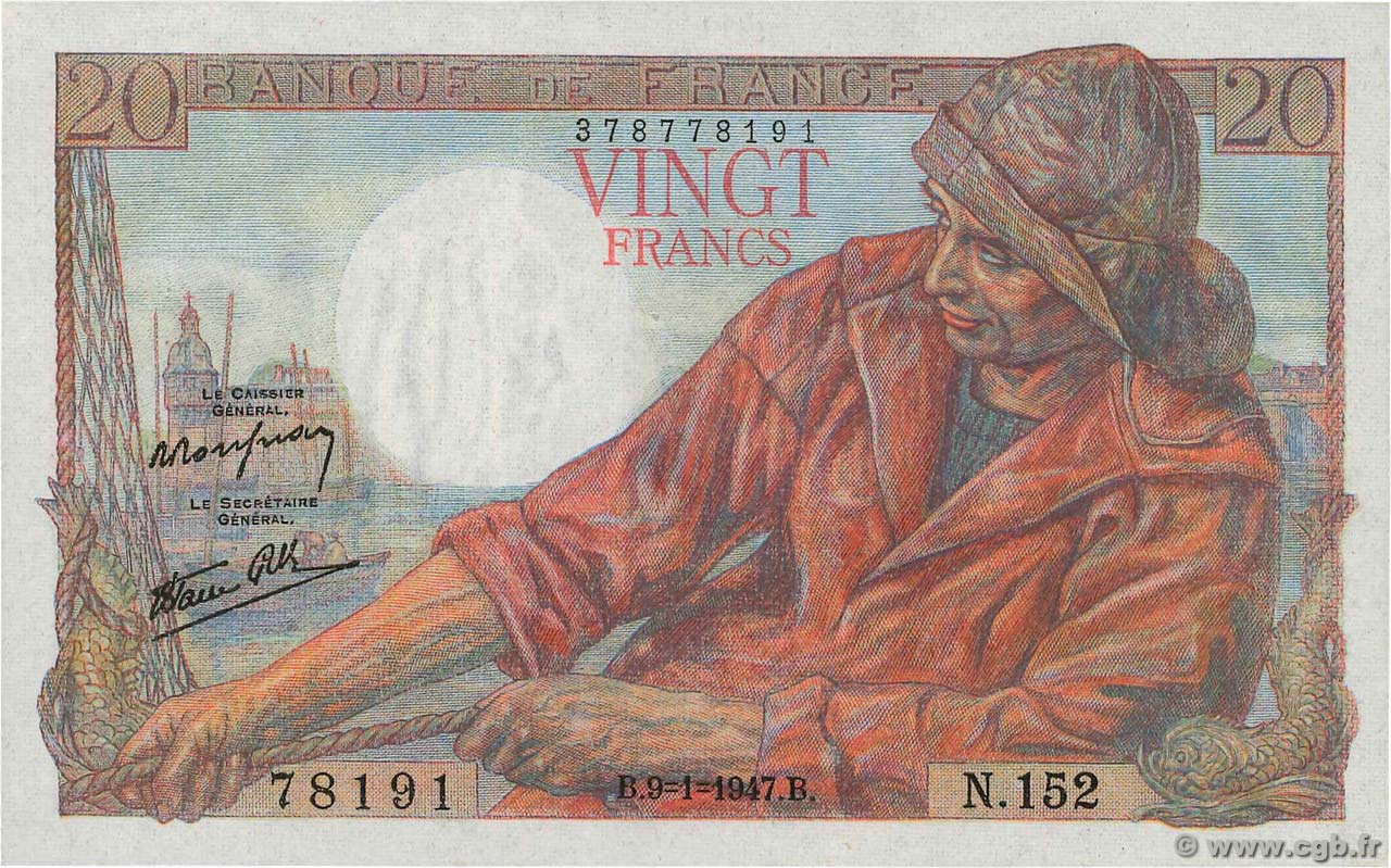 20 Francs PÊCHEUR FRANCIA  1947 F.13.11 q.FDC