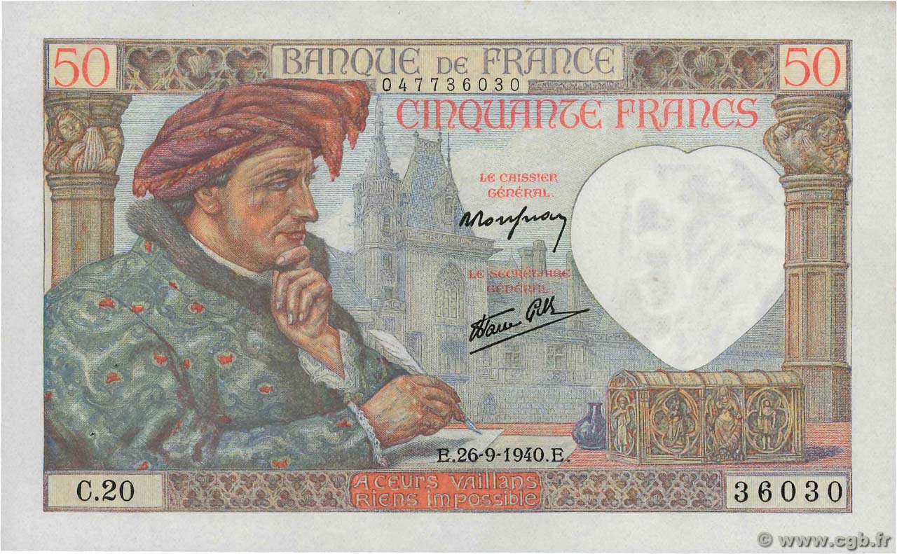 50 Francs JACQUES CŒUR FRANCIA  1940 F.19.03 SC