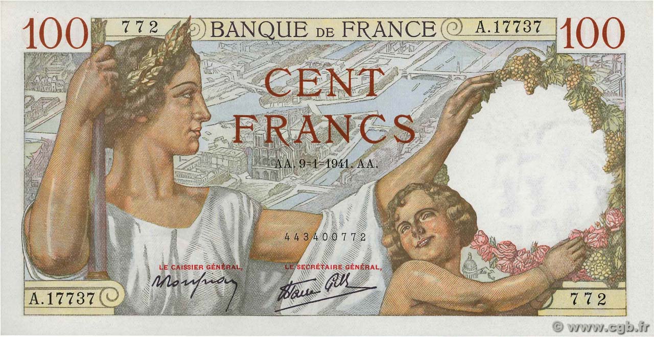 100 Francs SULLY FRANCE  1941 F.26.44 pr.NEUF