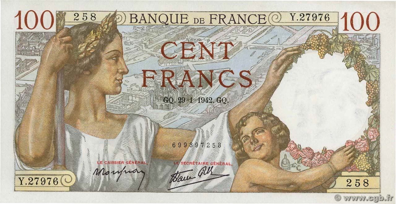 100 Francs SULLY FRANCIA  1942 F.26.65 FDC