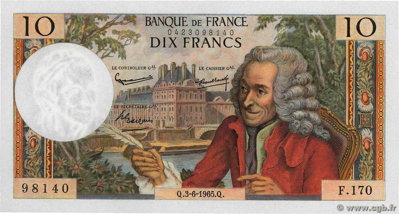 10 Francs VOLTAIRE FRANCE  1965 F.62.15 UNC