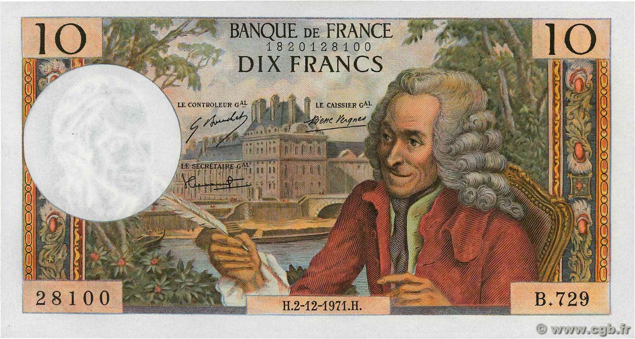 10 Francs VOLTAIRE FRANCIA  1971 F.62.53 SC+
