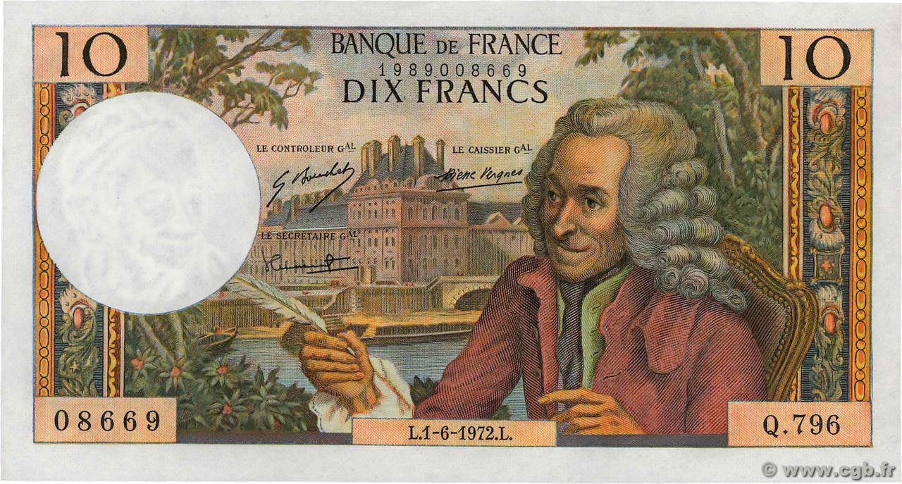 10 Francs VOLTAIRE FRANCE  1972 F.62.57 UNC-