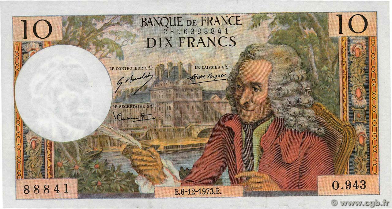 10 Francs VOLTAIRE FRANCIA  1973 F.62.65 SC+