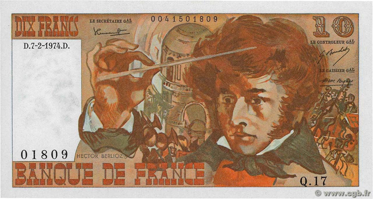 10 Francs BERLIOZ FRANCE  1974 F.63.03 UNC