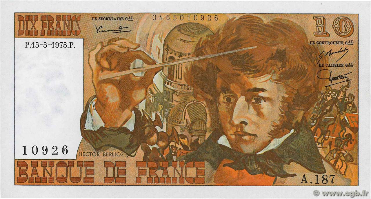 10 Francs BERLIOZ FRANKREICH  1975 F.63.10 fST+
