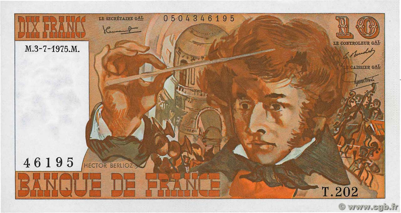 10 Francs BERLIOZ FRANCIA  1975 F.63.11 SC+