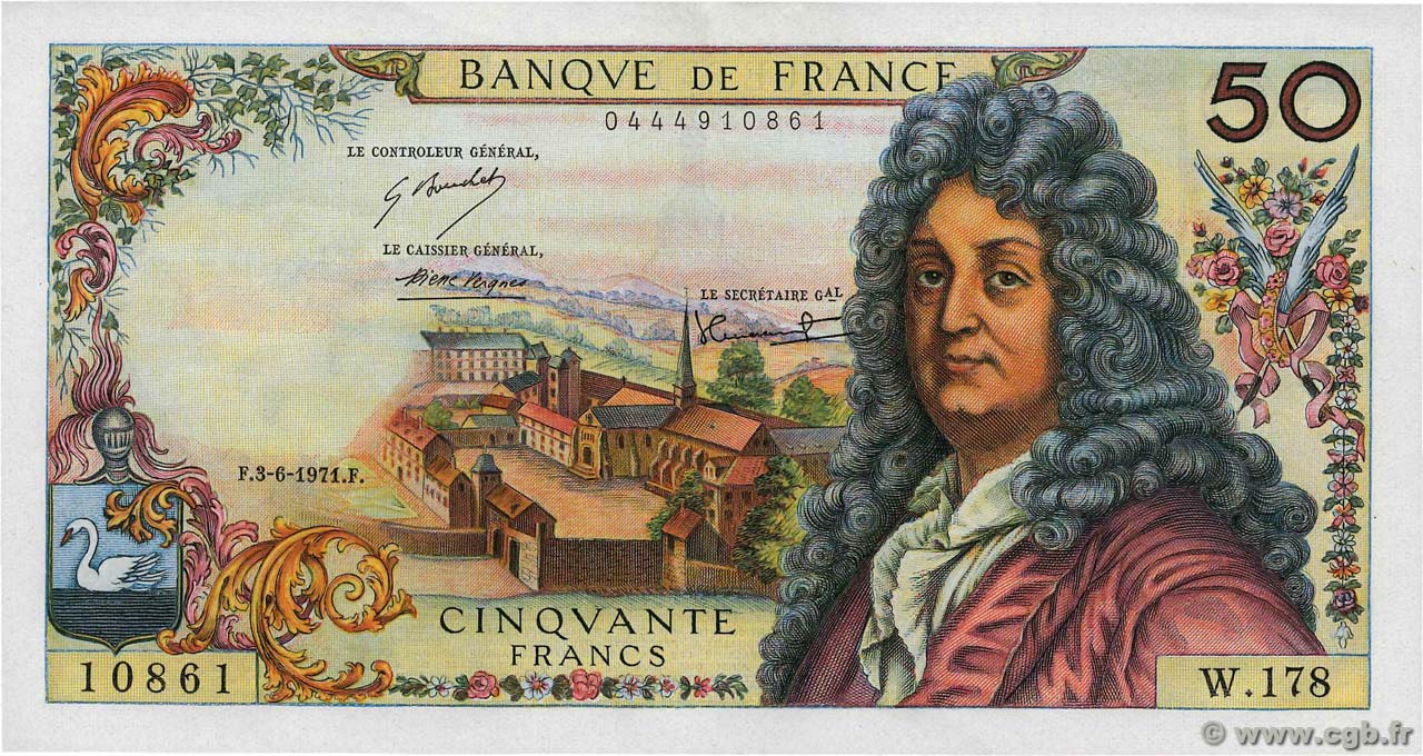 50 Francs RACINE FRANCIA  1971 F.64.18 AU+