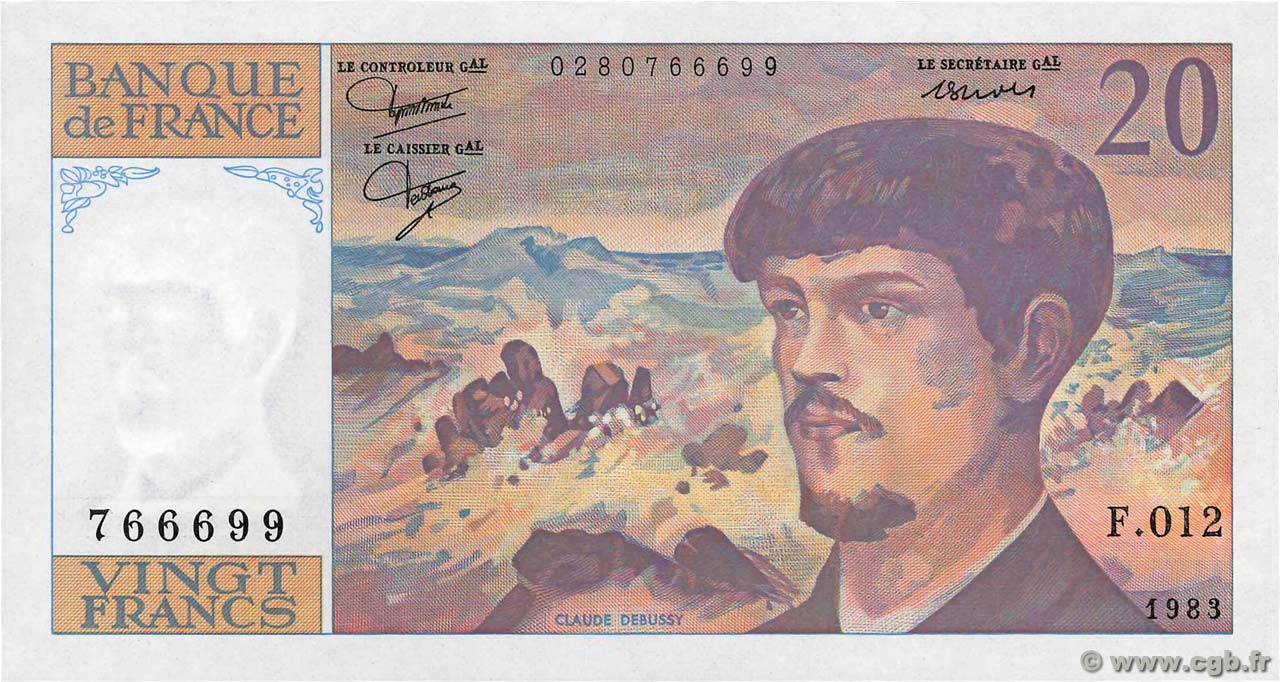 20 Francs DEBUSSY FRANKREICH  1983 F.66.04 fST+