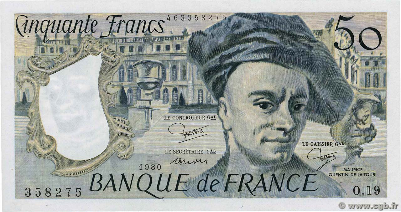 50 Francs QUENTIN DE LA TOUR FRANCIA  1980 F.67.06 EBC+