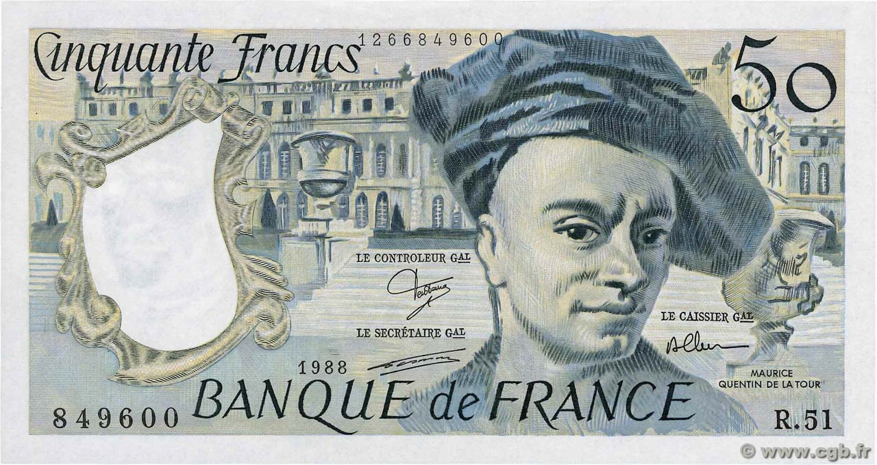 50 Francs QUENTIN DE LA TOUR FRANCE  1988 F.67.14 UNC-