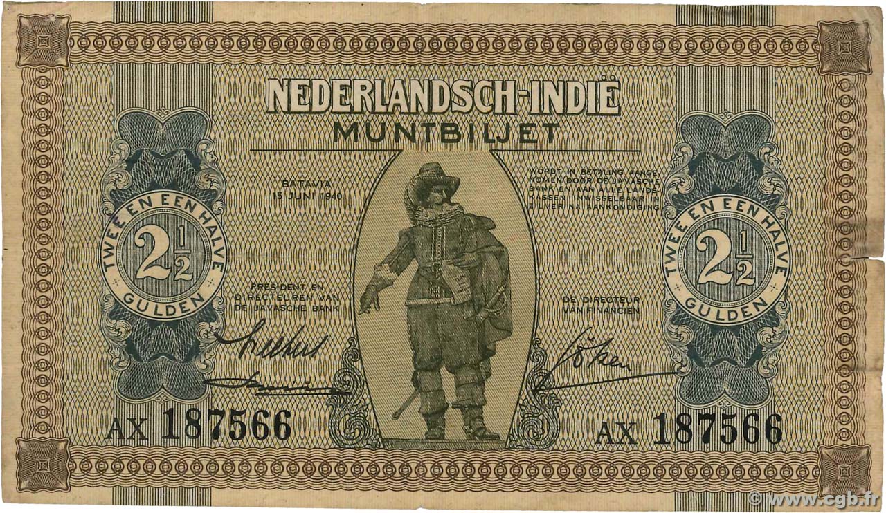 2,5 Gulden INDIAS NEERLANDESAS  1940 P.109a BC