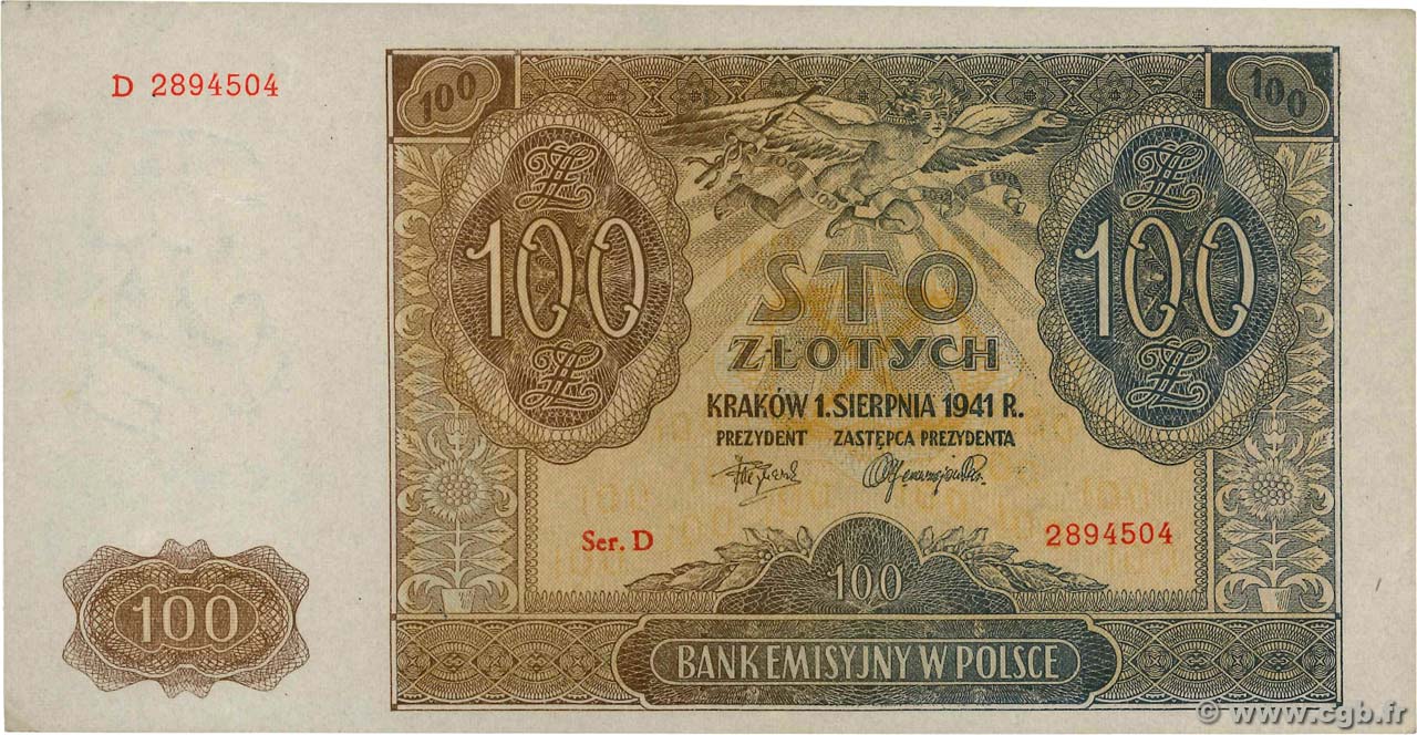 100 Zlotych POLONIA  1941 P.103 SPL+