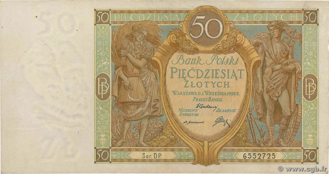 50 Zlotych POLEN  1929 P.071 SS