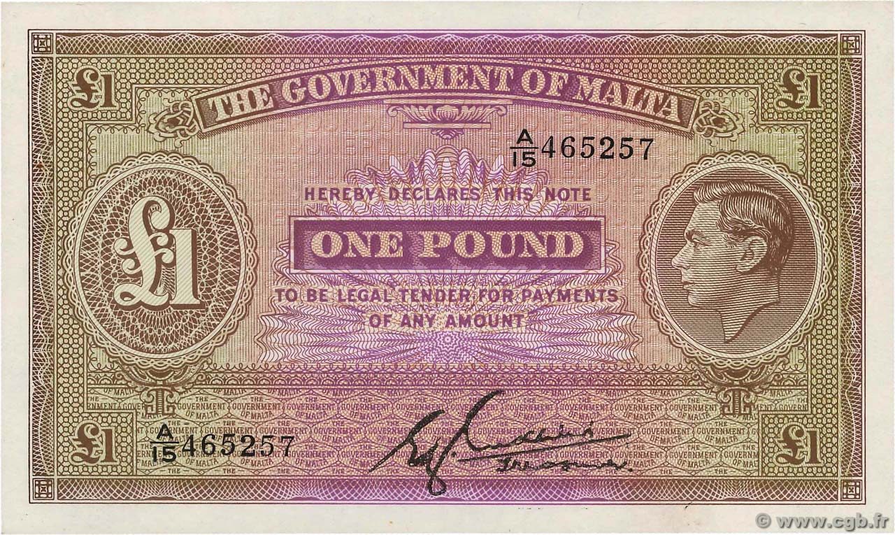 1 Pound MALTA  1940 P.20b AU