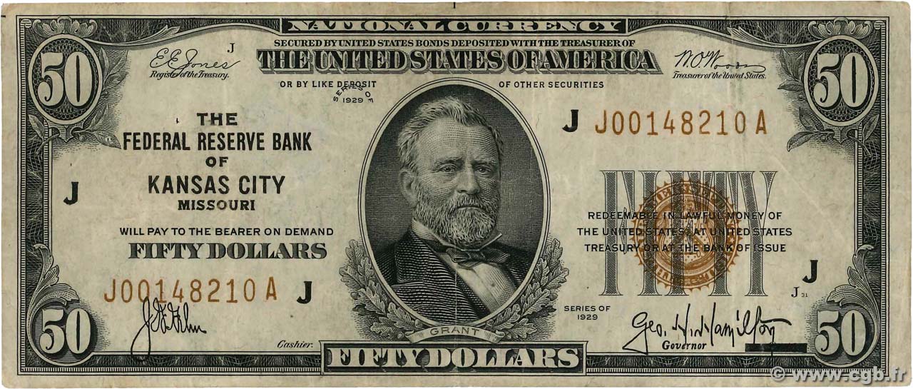 50 Dollars STATI UNITI D AMERICA Kansas City 1929 P.398 MB