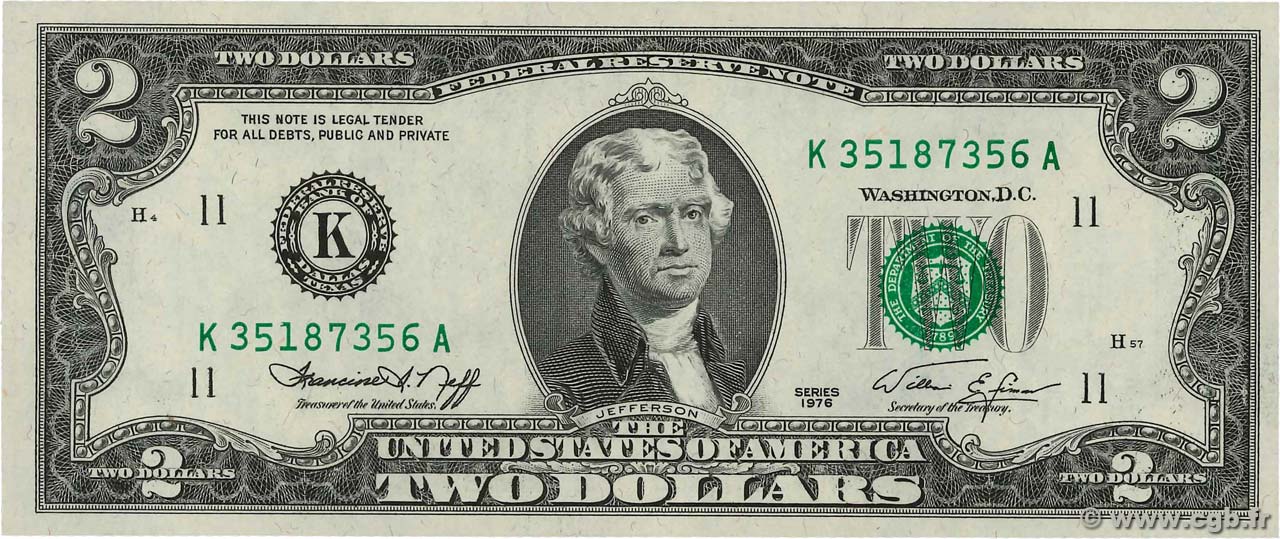 2 Dollars ÉTATS-UNIS D AMÉRIQUE Dallas 1976 P.461K NEUF