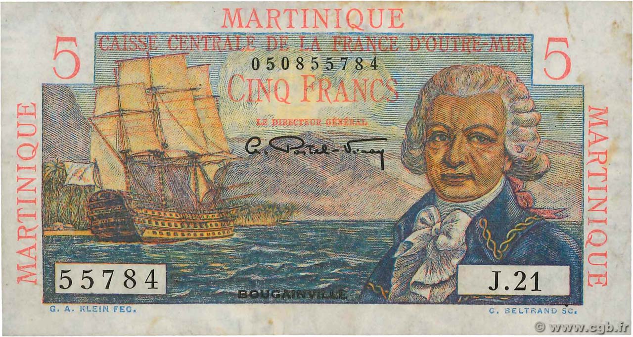 5 Francs Bougainville MARTINIQUE  1946 P.27a BB