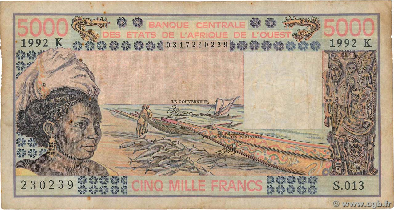 5000 Francs ÉTATS DE L AFRIQUE DE L OUEST  1992 P.708Ko B+