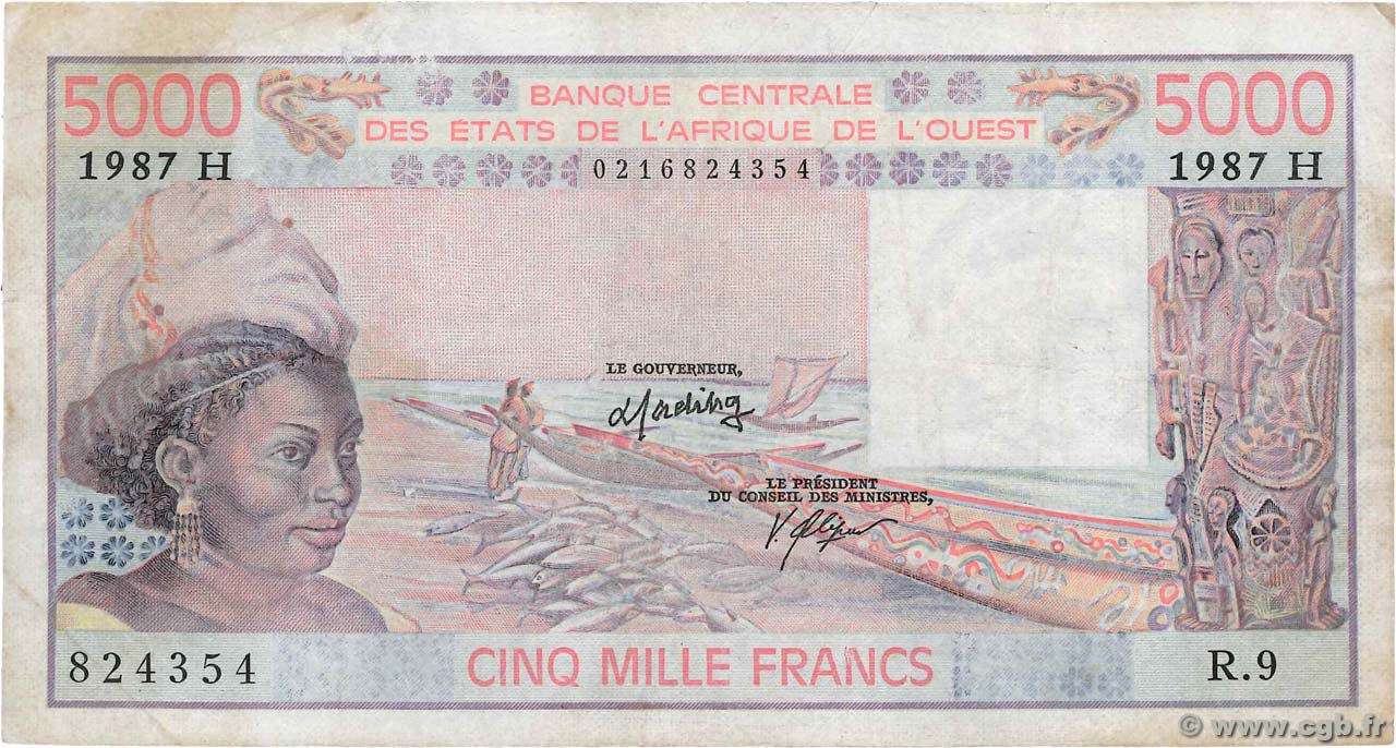 5000 Francs STATI AMERICANI AFRICANI  1987 P.608Hl MB