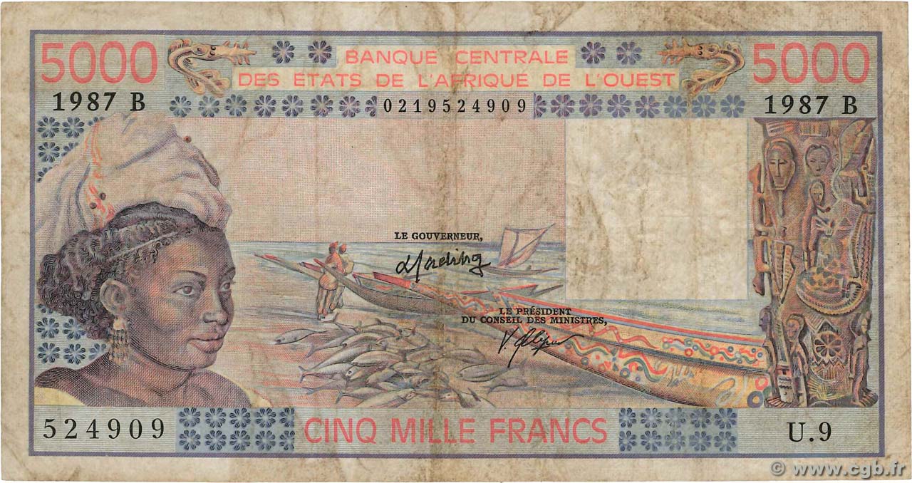 5000 Francs ÉTATS DE L AFRIQUE DE L OUEST  1987 P.208Bk pr.TB