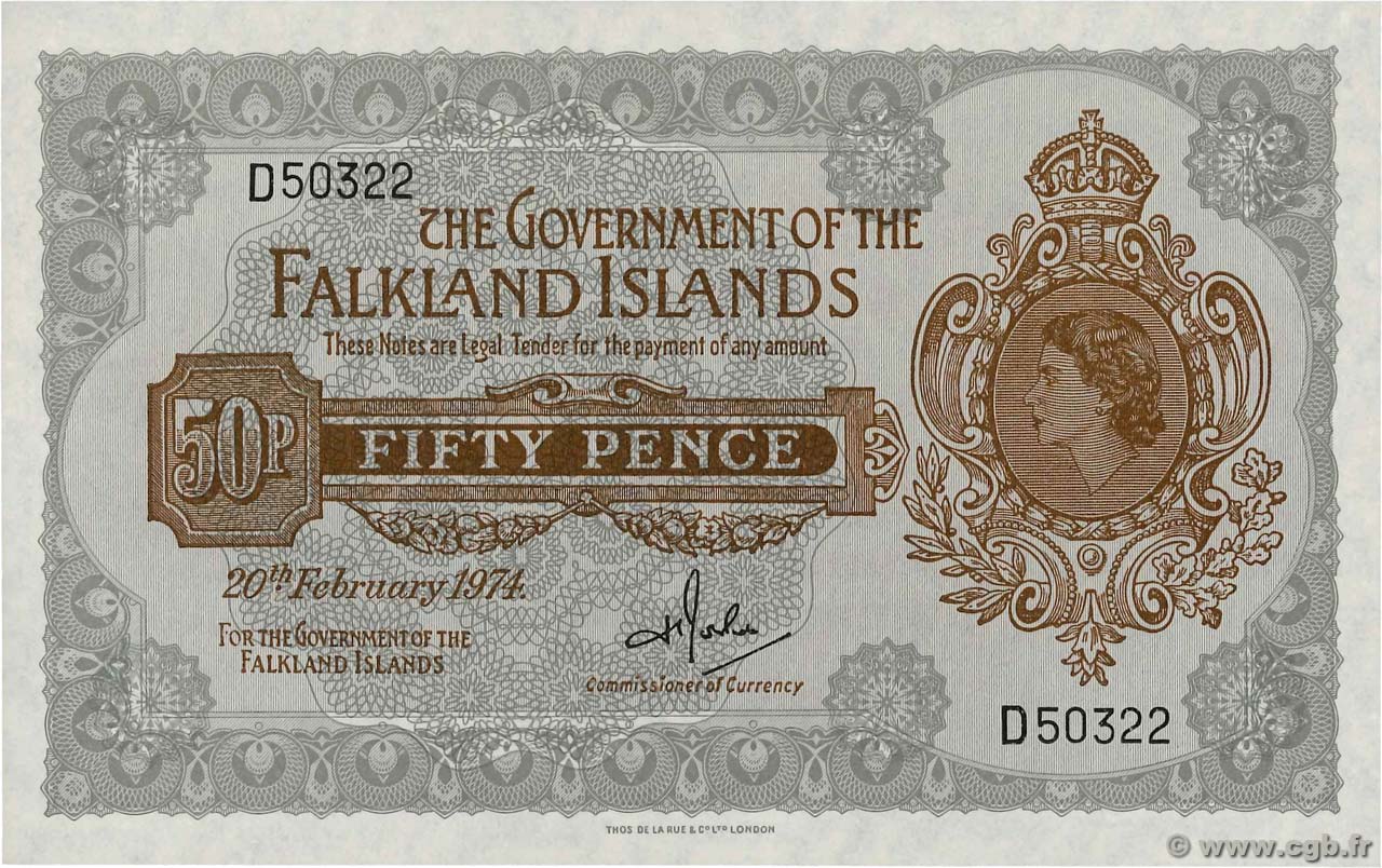50 Pence FALKLANDINSELN  1974 P.10b ST