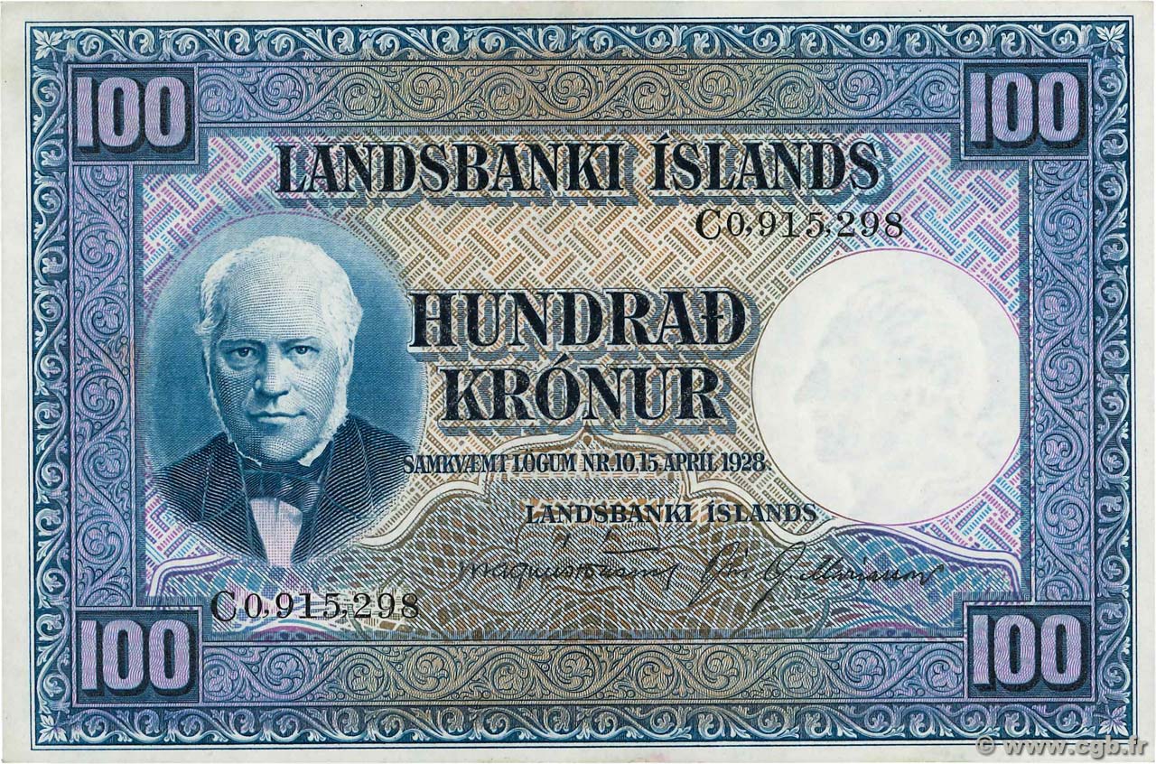 100 Kronur ICELAND  1948 P.35b VF+