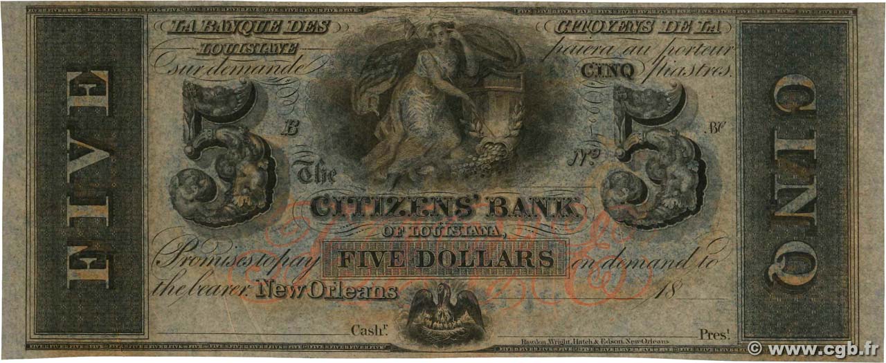 5 Dollars Non émis ÉTATS-UNIS D AMÉRIQUE New Orleans 1850  pr.NEUF