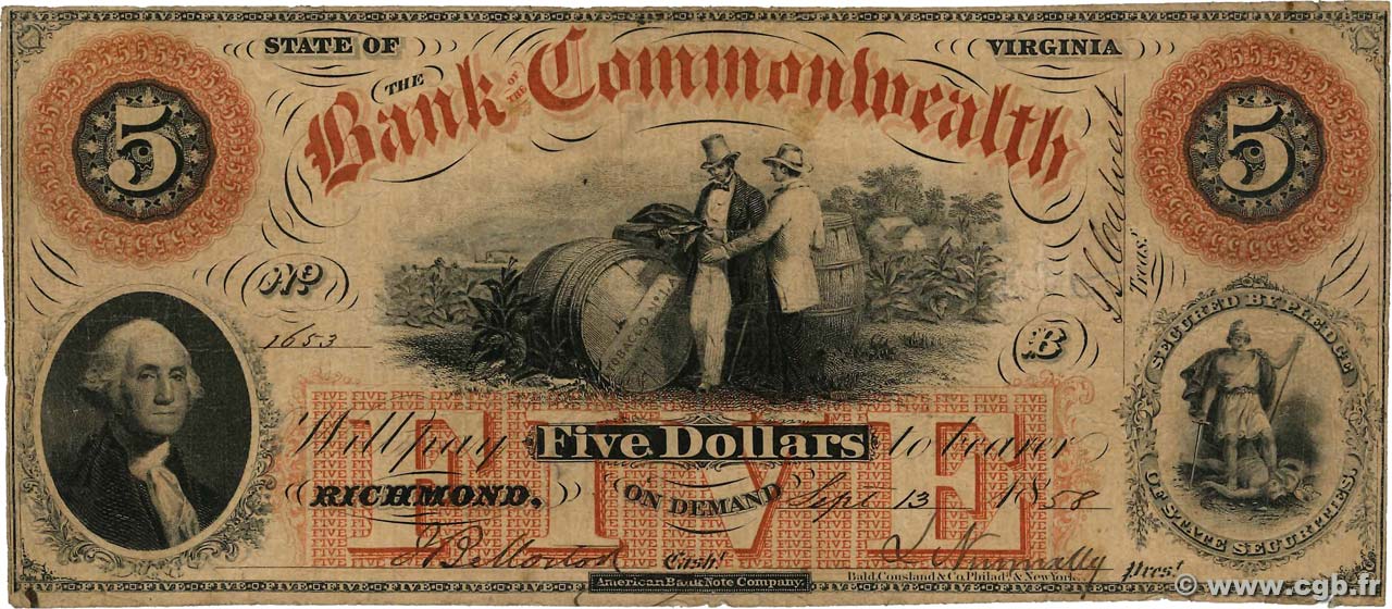 5 Dollars STATI UNITI D AMERICA Richmond 1858  q.MB