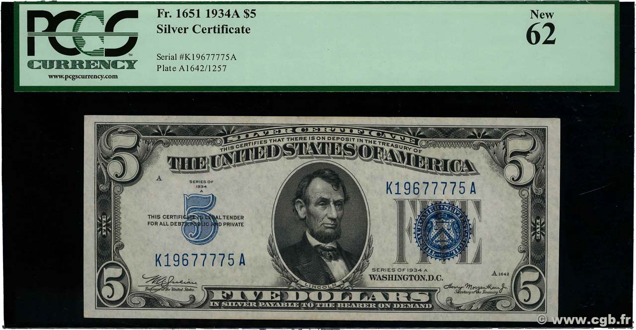 5 Dollars STATI UNITI D AMERICA  1934 P.414Aa FDC