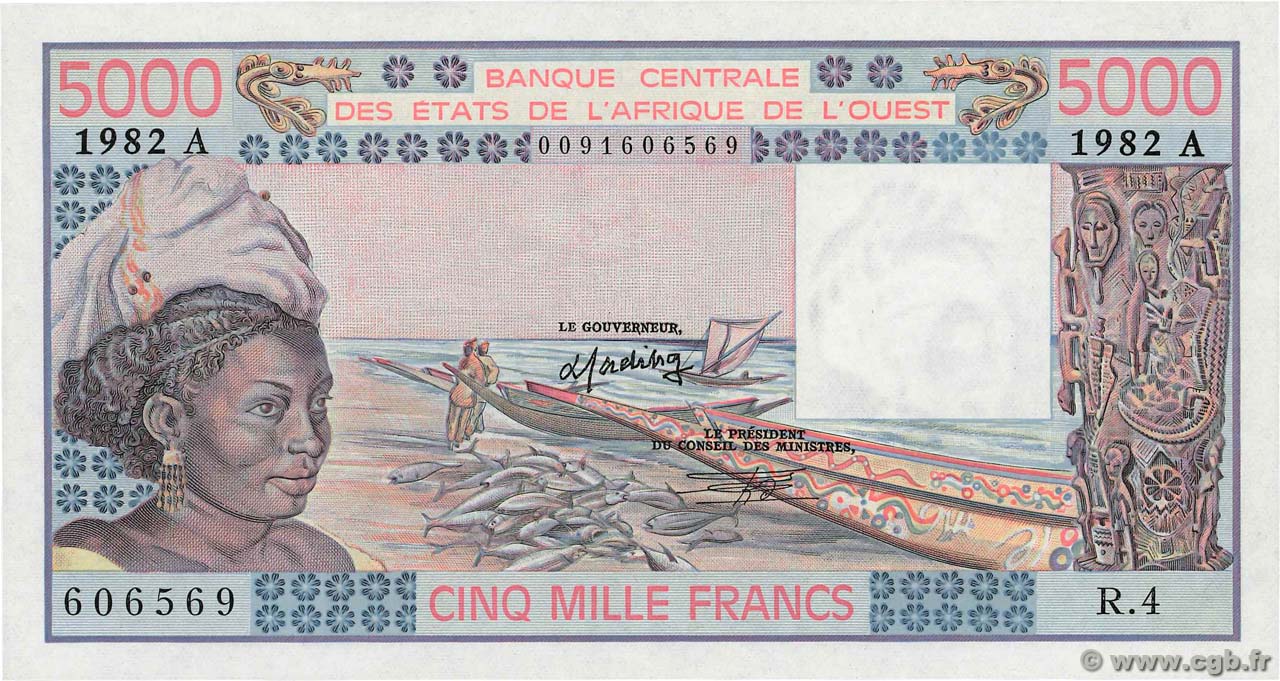 5000 Francs ÉTATS DE L AFRIQUE DE L OUEST  1982 P.108Ai pr.NEUF