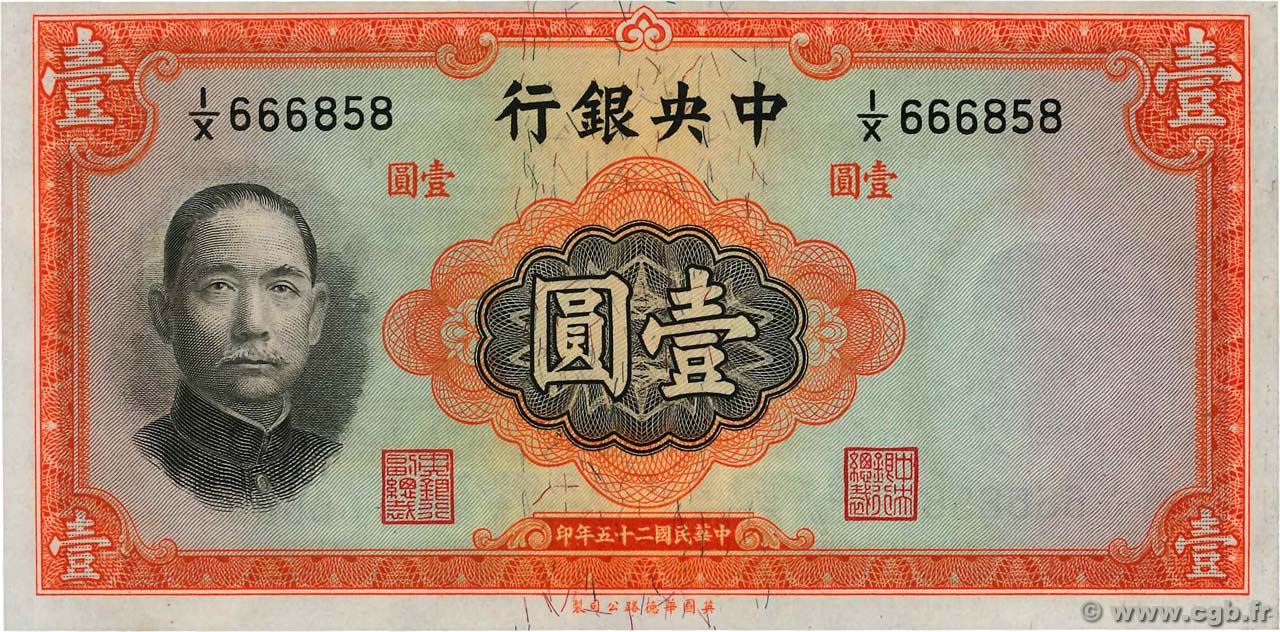 1 Yüan CHINA  1936 P.0216a AU-