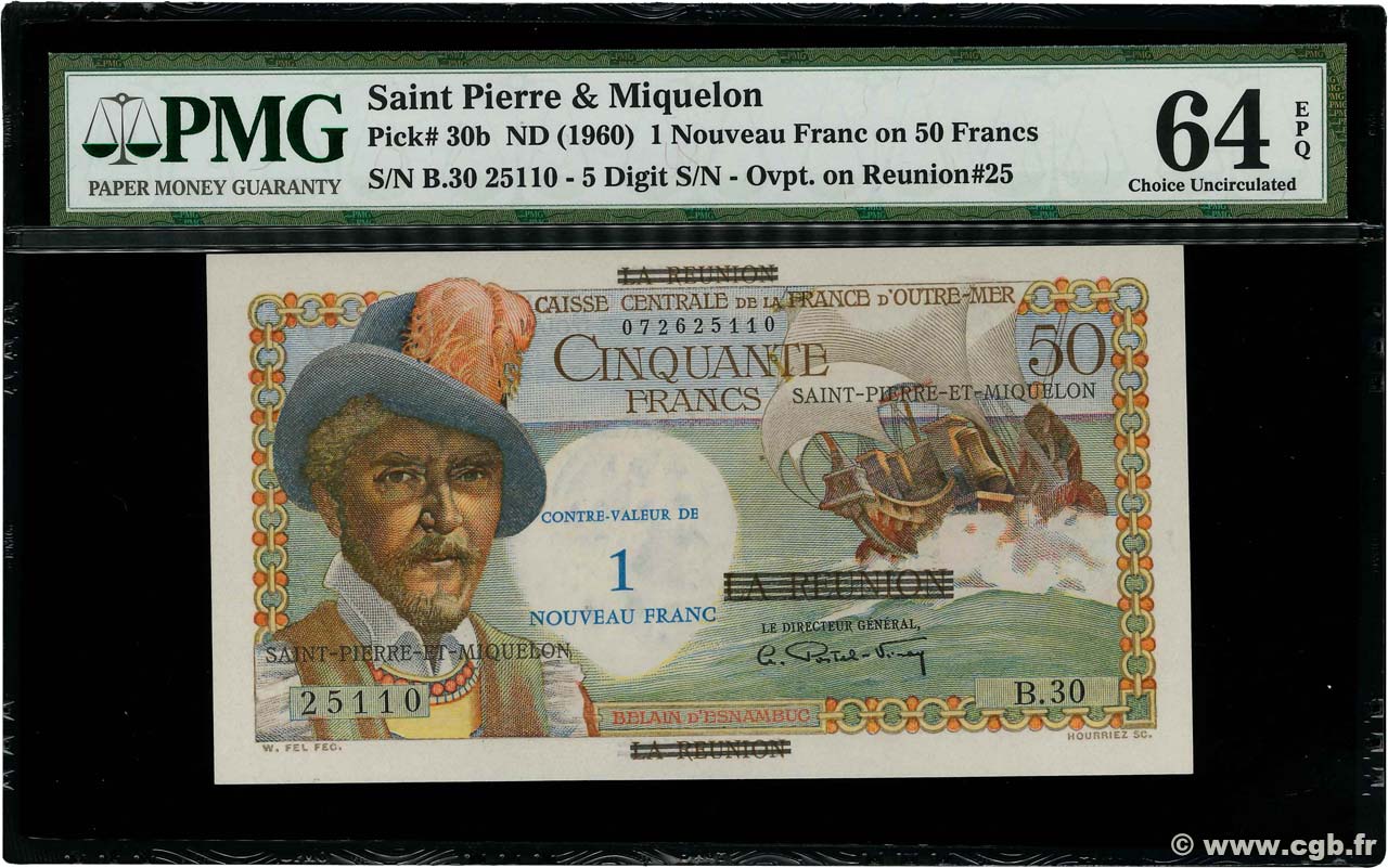 1 NF sur 50 Francs Belain d Esnambuc SAN PEDRO Y MIGUELóN  1960 P.30b FDC