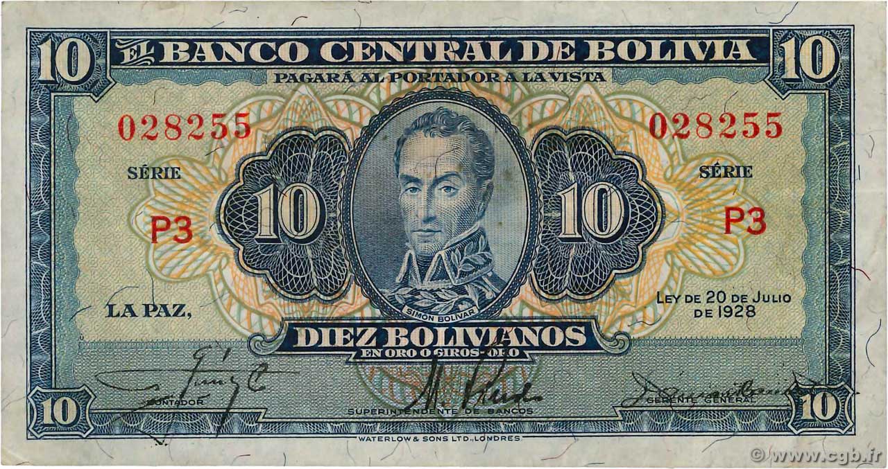 10 Bolivianos BOLIVIA  1928 P.130 BB