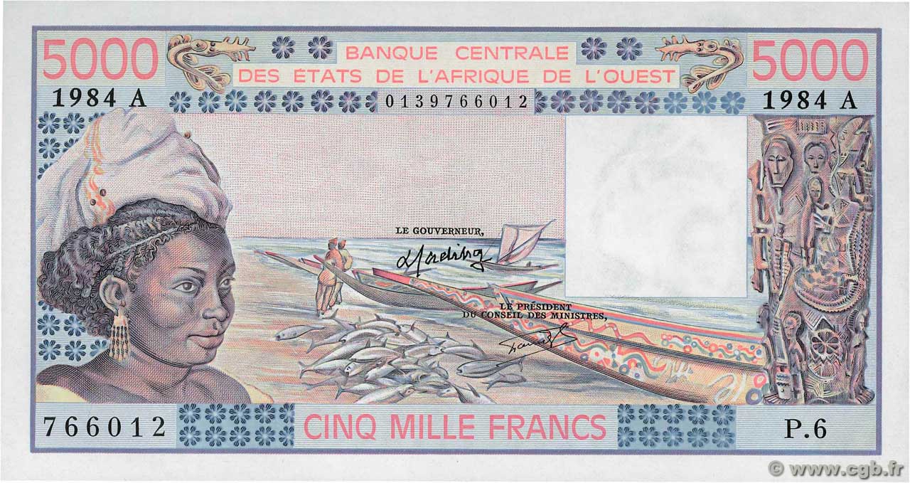 5000 Francs WEST AFRICAN STATES  1984 P.108Am AU-