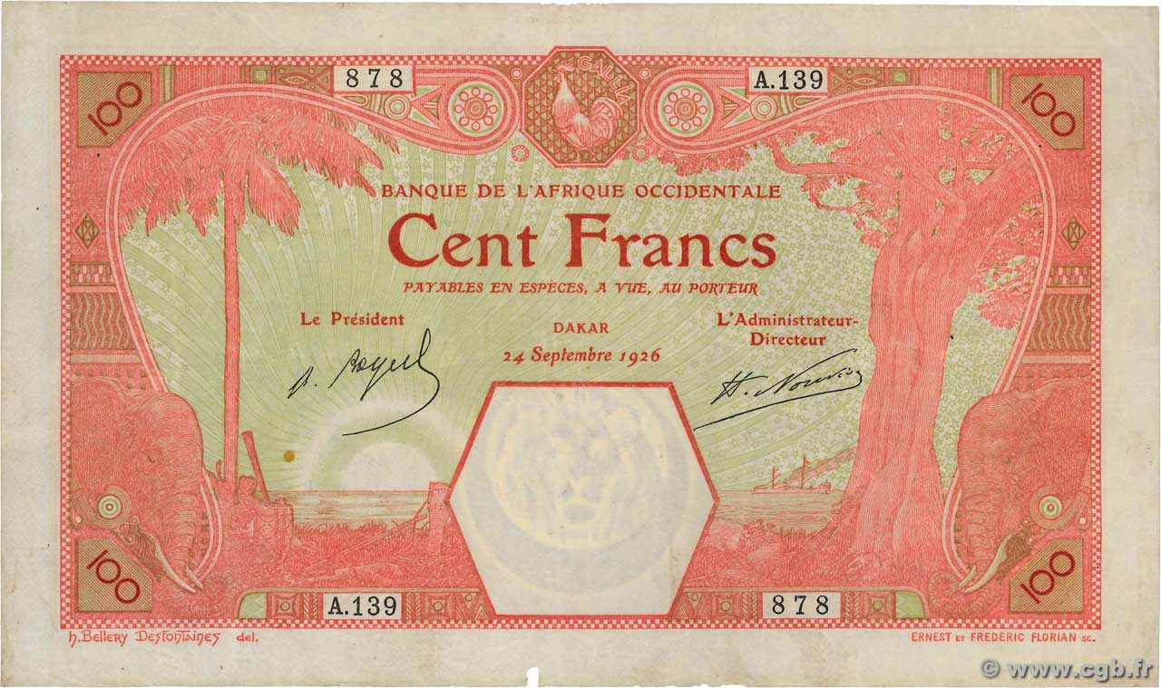 100 Francs DAKAR FRENCH WEST AFRICA Dakar 1926 P.11Bb fS