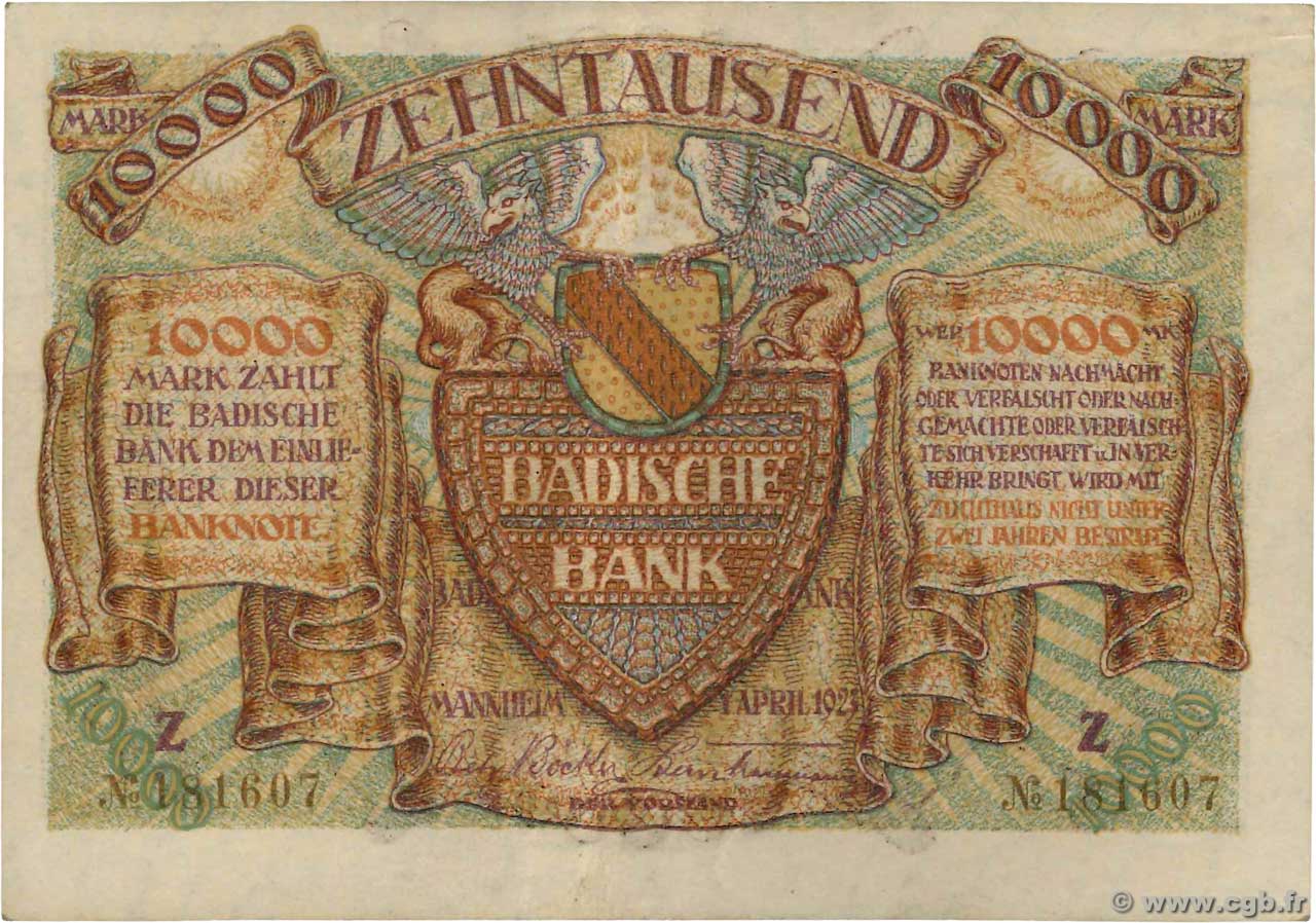 10000 Mark GERMANIA Mannheim 1923 PS.0910 SPL
