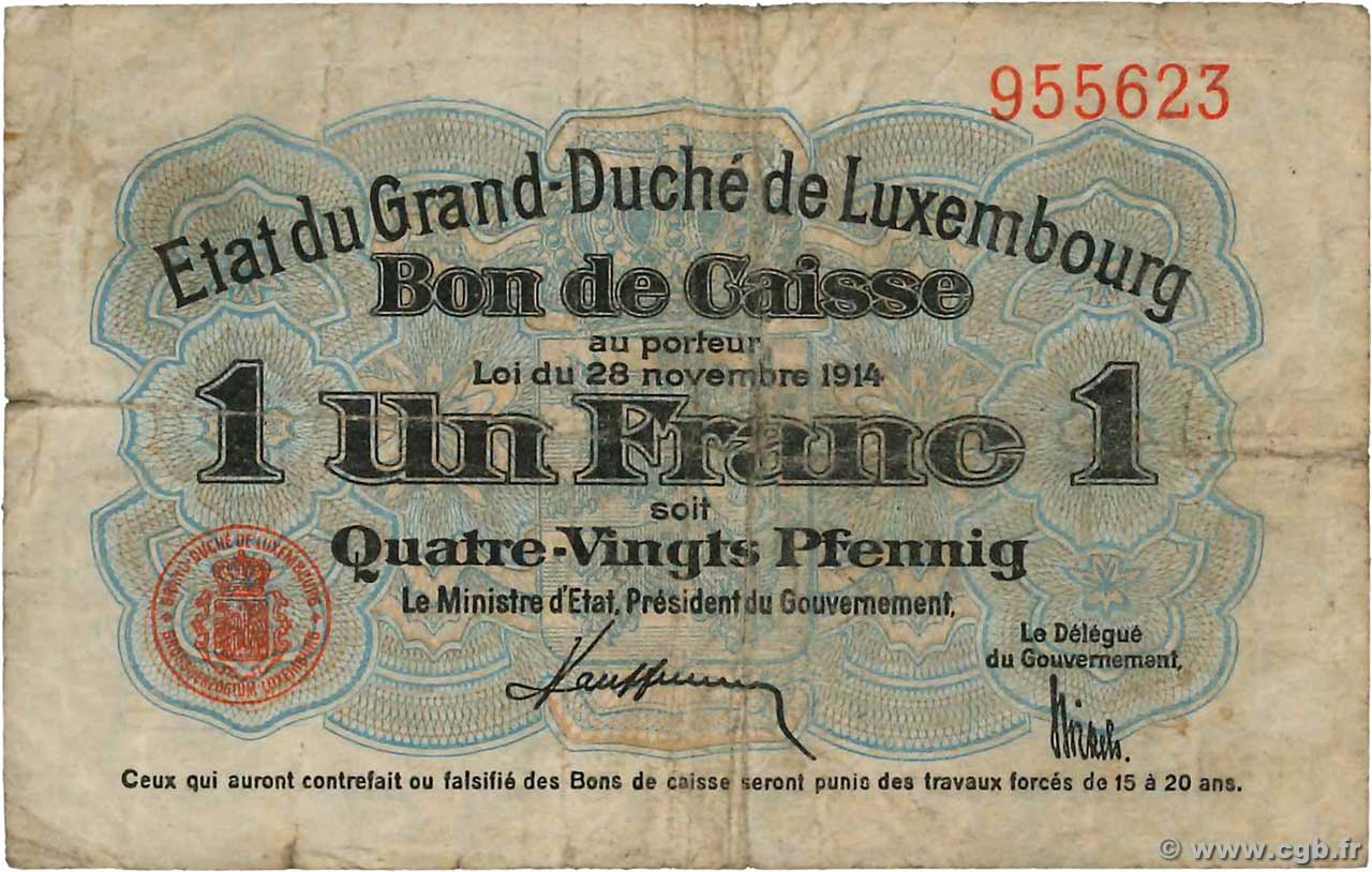 1 Franc / 80 Pfennigs LUXEMBOURG  1914 P.21 G