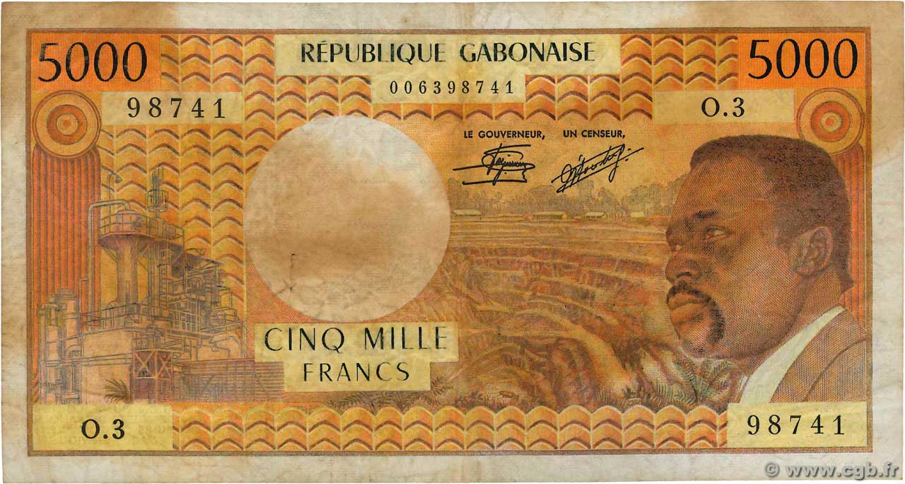 5000 Francs GABON  1978 P.04c MB