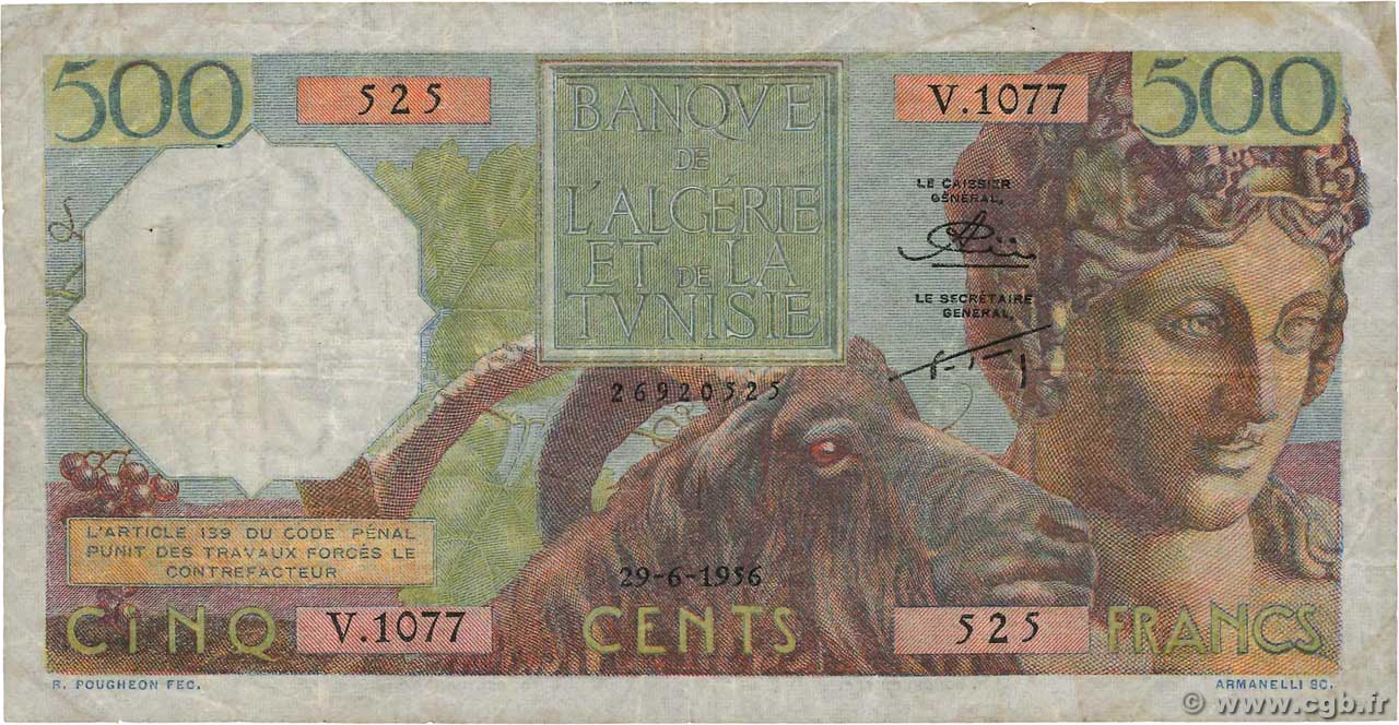 500 Francs ALGERIA  1956 P.106a F