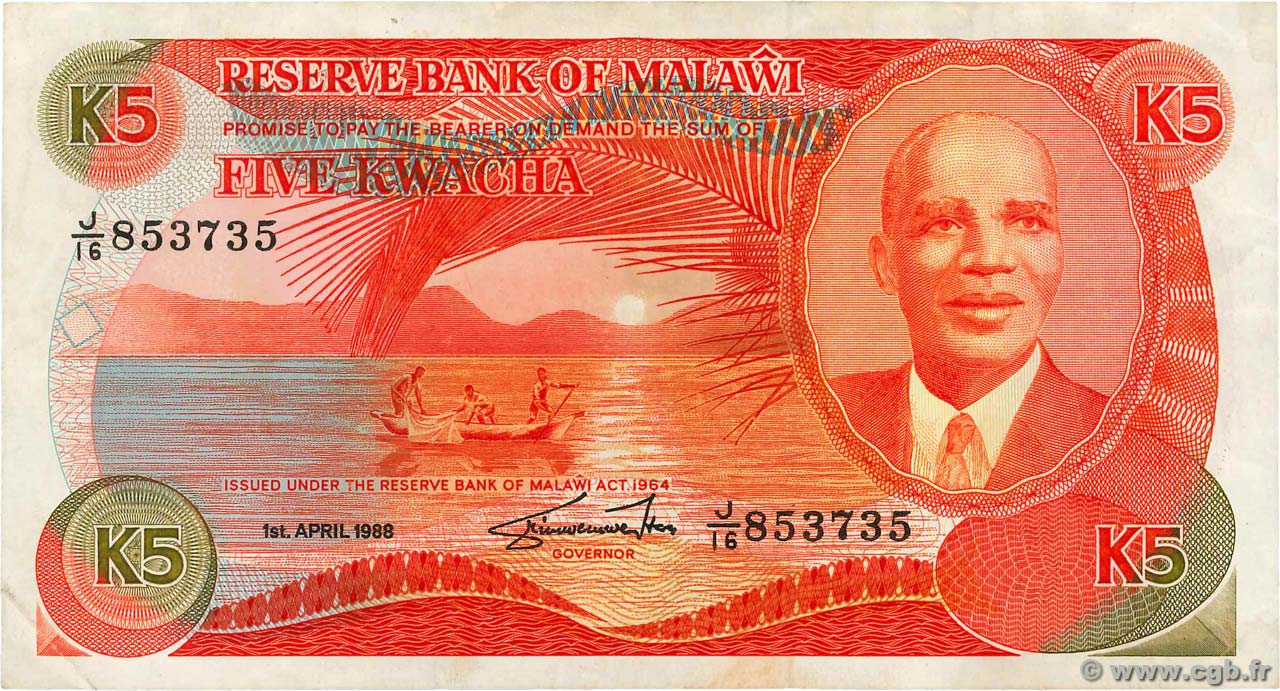 5 Kwacha MALAWI  1988 P.20b MBC