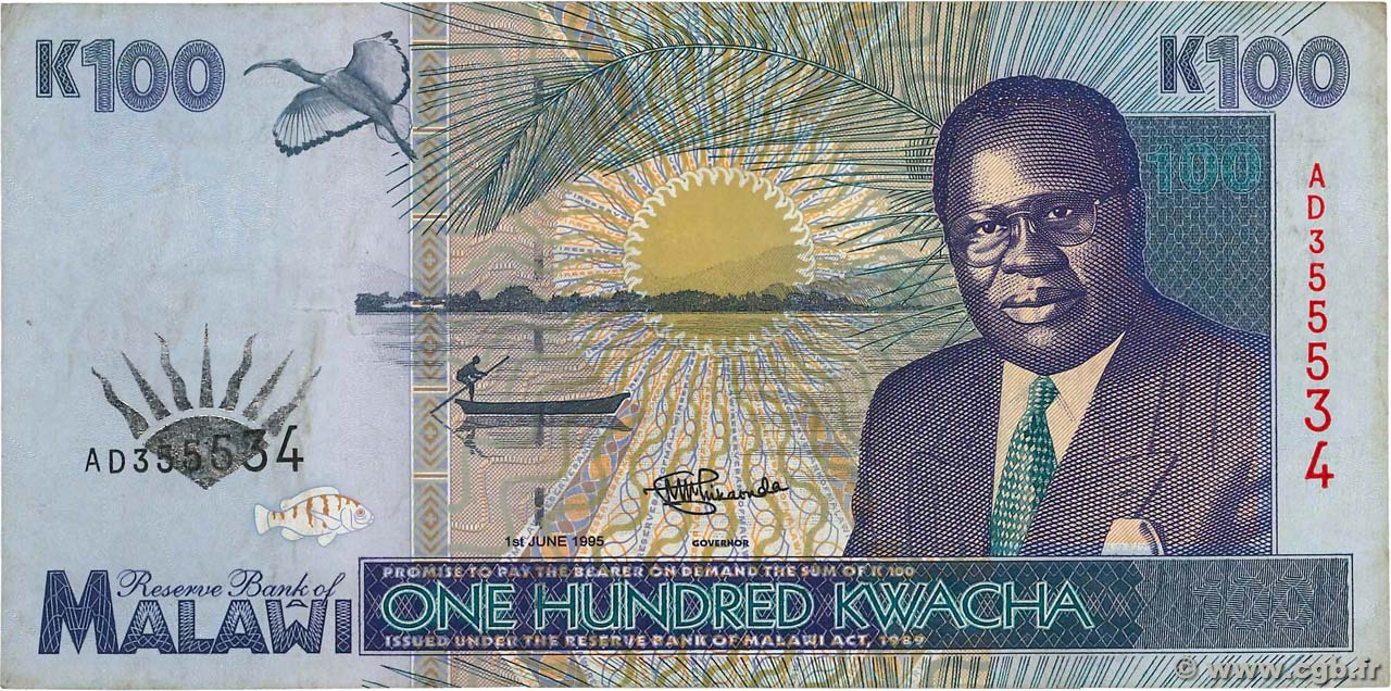 100 Kwacha MALAWI  1995 P.34 VF