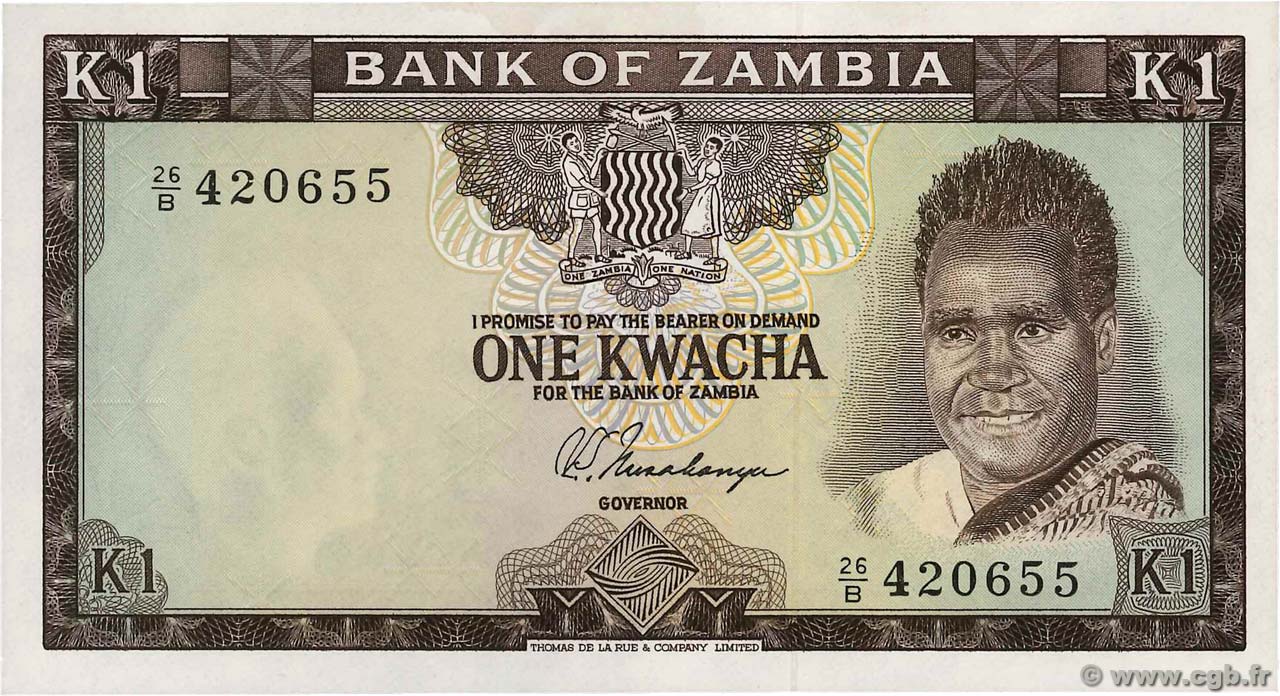 1 Kwacha ZAMBIA  1969 P.10b SC+
