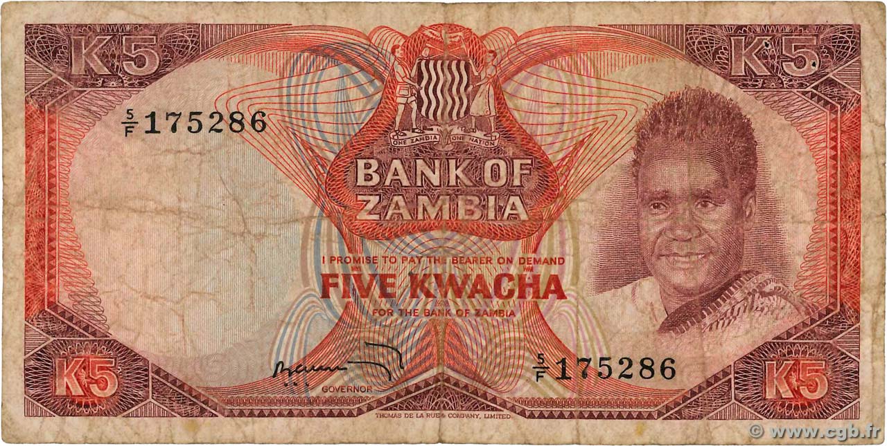 5 Kwacha ZAMBIE  1973 P.15a B+