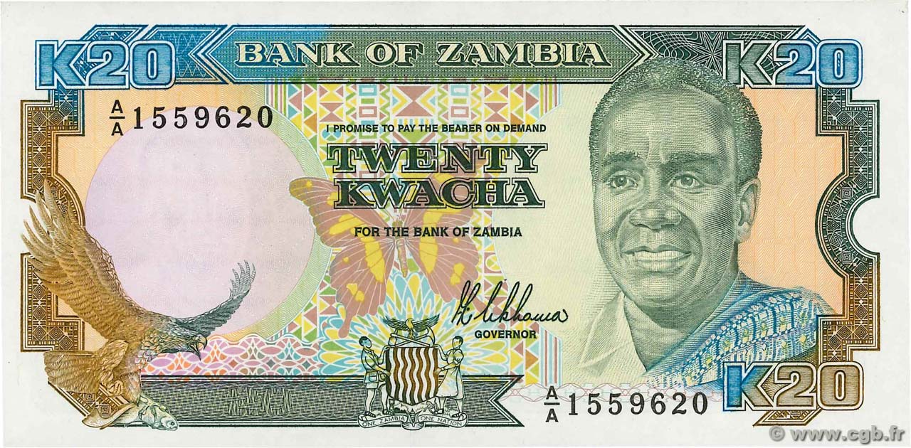 20 Kwacha ZAMBIA  1989 P.32a UNC