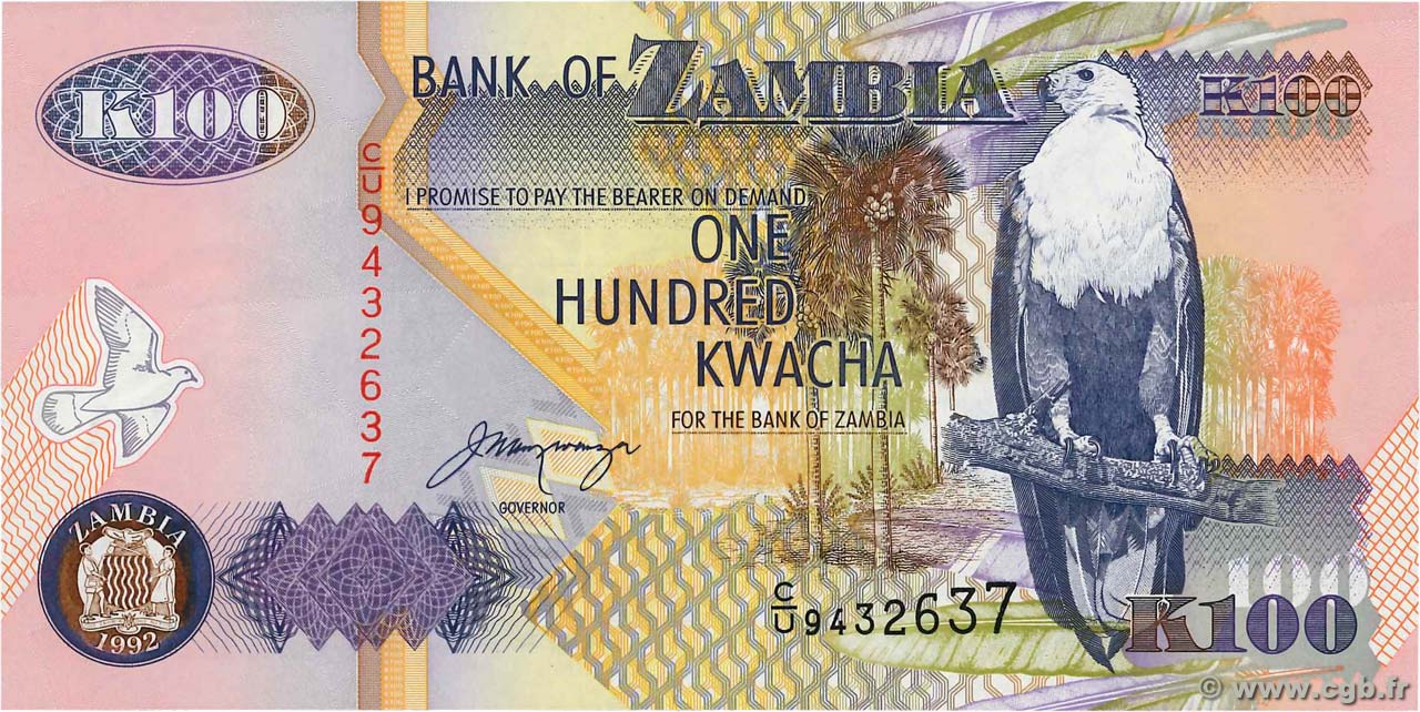 100 Kwacha ZAMBIE  1992 P.38b NEUF