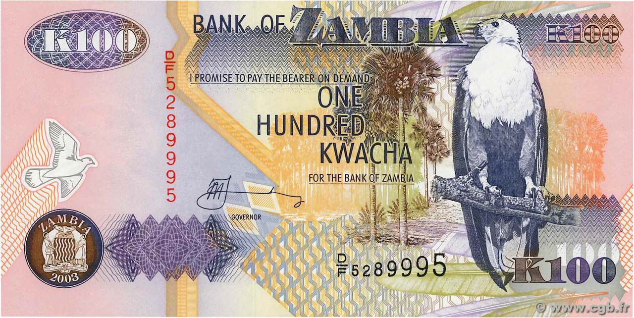 100 Kwacha SAMBIA  2003 P.38d1 ST