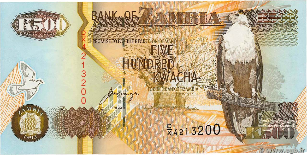 500 Kwacha ZAMBIA  1992 P.39b UNC
